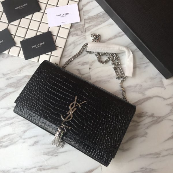 MONOGRAM CHAIN WALLET IN CROCODILE EMBOSSED SHINY LEATHER