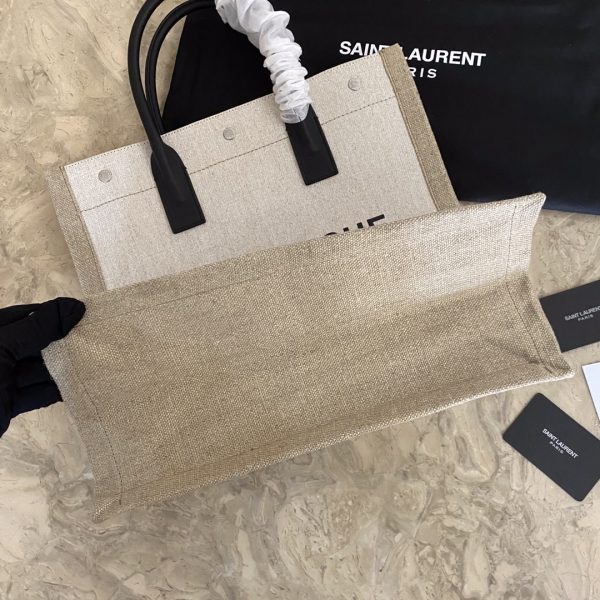 RIVE GAUCHE N/S TOTE BAG IN PRINTED LINEN AND LEATHER