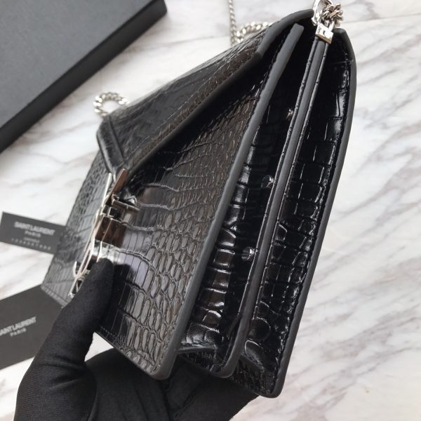 CASSANDRA MONOGRAM CLASP BAG IN CROCODILE EMBOSSED SHINY LEATHER