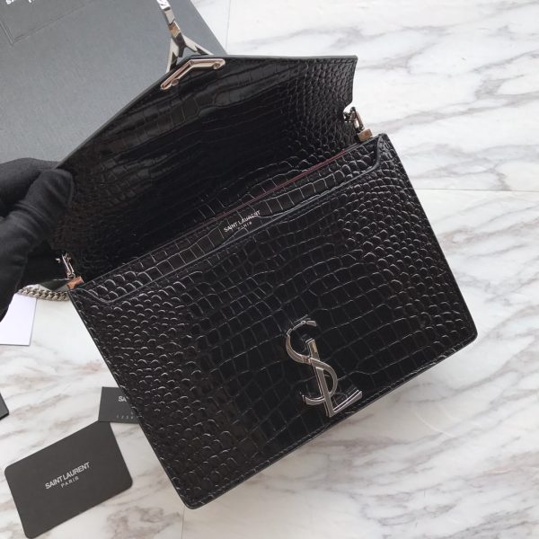 CASSANDRA MONOGRAM CLASP BAG IN CROCODILE EMBOSSED SHINY LEATHER