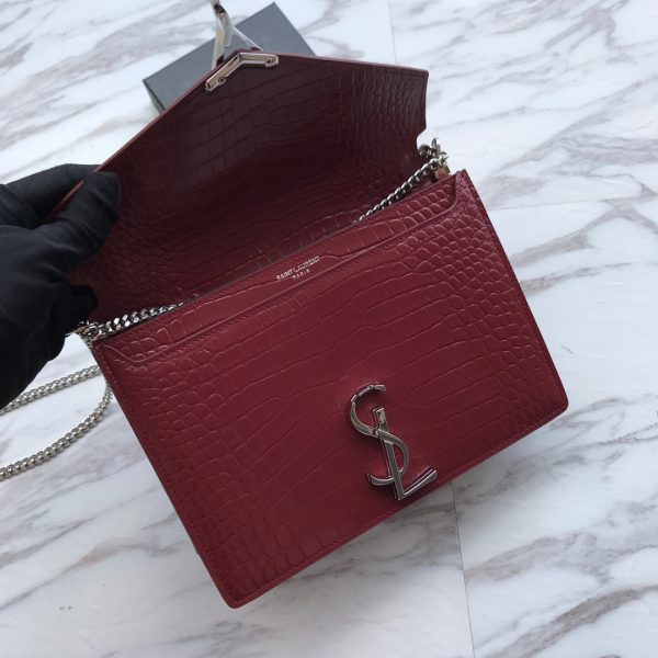 CASSANDRA MONOGRAM CLASP BAG IN CROCODILE EMBOSSED SHINY LEATHER