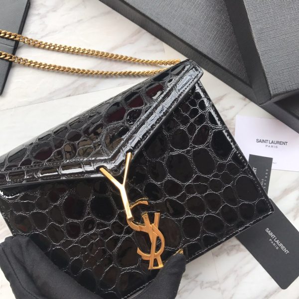 CASSANDRA MONOGRAM CLASP BAG IN CROCODILE EMBOSSED SHINY LEATHER