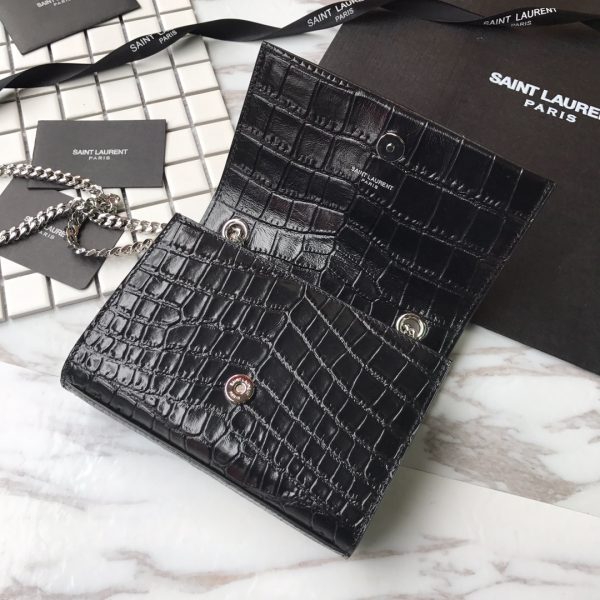 MONOGRAM CHAIN WALLET IN CROCODILE EMBOSSED SHINY LEATHER