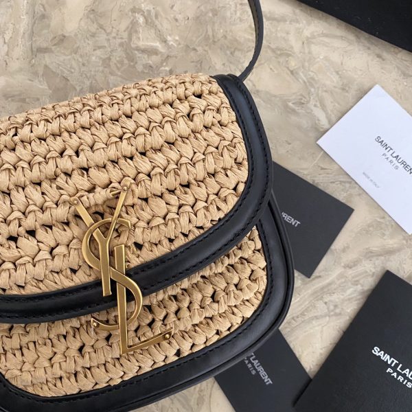 KAIA SMALL SATCHEL IN RAFFIA AND LEATHER