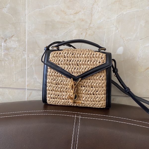 KAIA MIDDLE SATCHEL IN RAFFIA AND LEATHER