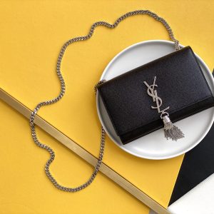 KATE SMALL CHAIN BAG WITH TASSEL IN CROCODILE-EMBOSSED SHINY LEATHER