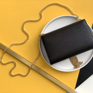 KATE SMALL CHAIN BAG WITH TASSEL IN CROCODILE-EMBOSSED SHINY LEATHER