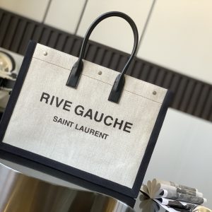 RIVE GAUCHE LARGE TOTE BAG IN PRINTED CANVAS AND LEATHER