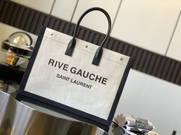 RIVE GAUCHE LARGE TOTE BAG IN PRINTED CANVAS AND LEATHER