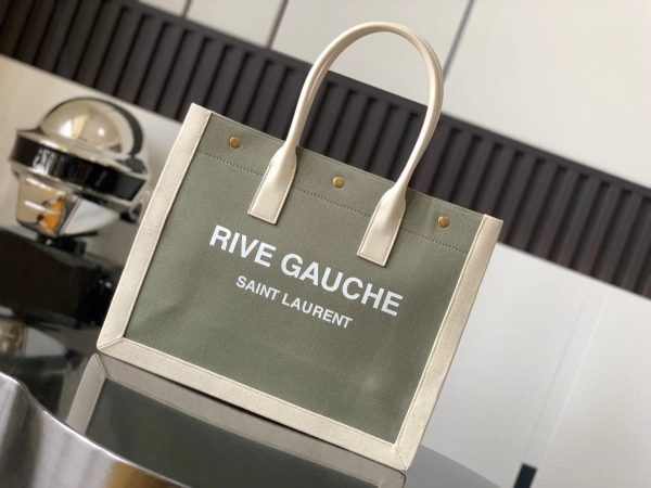 RIVE GAUCHE LARGE TOTE BAG IN PRINTED CANVAS AND LEATHER