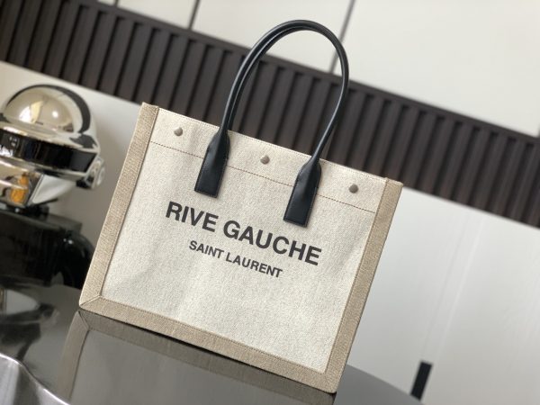 RIVE GAUCHE LARGE TOTE BAG IN PRINTED CANVAS AND LEATHER