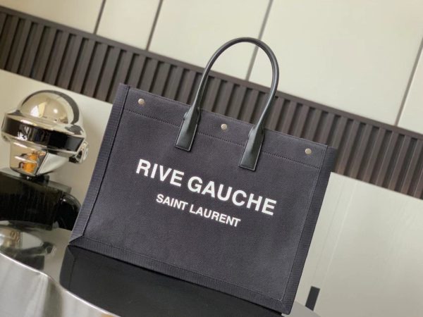 RIVE GAUCHE LARGE TOTE BAG IN PRINTED CANVAS AND LEATHER