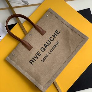 RIVE GAUCHE LARGE TOTE BAG IN PRINTED CANVAS AND LEATHER