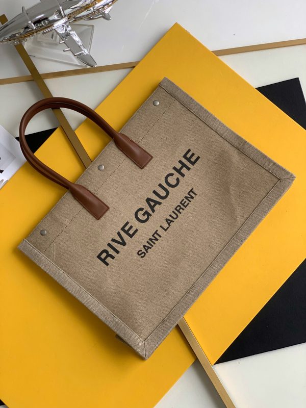 RIVE GAUCHE LARGE TOTE BAG IN PRINTED CANVAS AND LEATHER