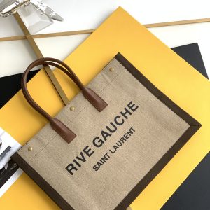 RIVE GAUCHE LARGE TOTE BAG IN PRINTED CANVAS AND LEATHER