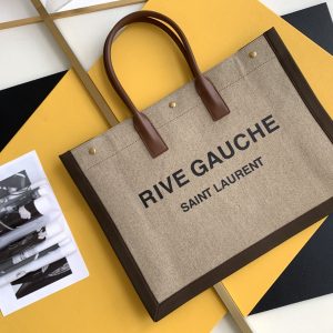 RIVE GAUCHE LARGE TOTE BAG IN PRINTED CANVAS AND LEATHER