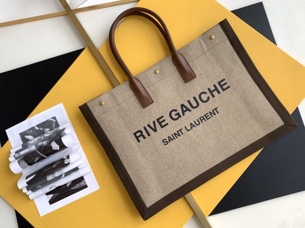 RIVE GAUCHE LARGE TOTE BAG IN PRINTED CANVAS AND LEATHER