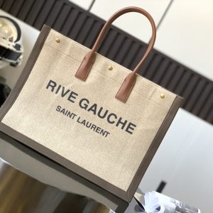 RIVE GAUCHE LARGE TOTE BAG IN PRINTED CANVAS AND LEATHER