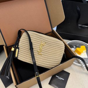 LOU CAMERA BAG IN RAFFIA AND SMOOTH