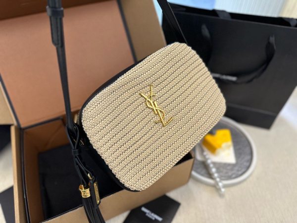 LOU CAMERA BAG IN RAFFIA AND SMOOTH