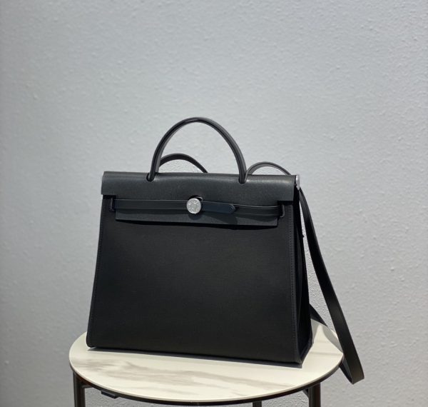 HERMES HERBAG ZIP 31 BAG PALLADIUM HARDWARE BLACK 31CM