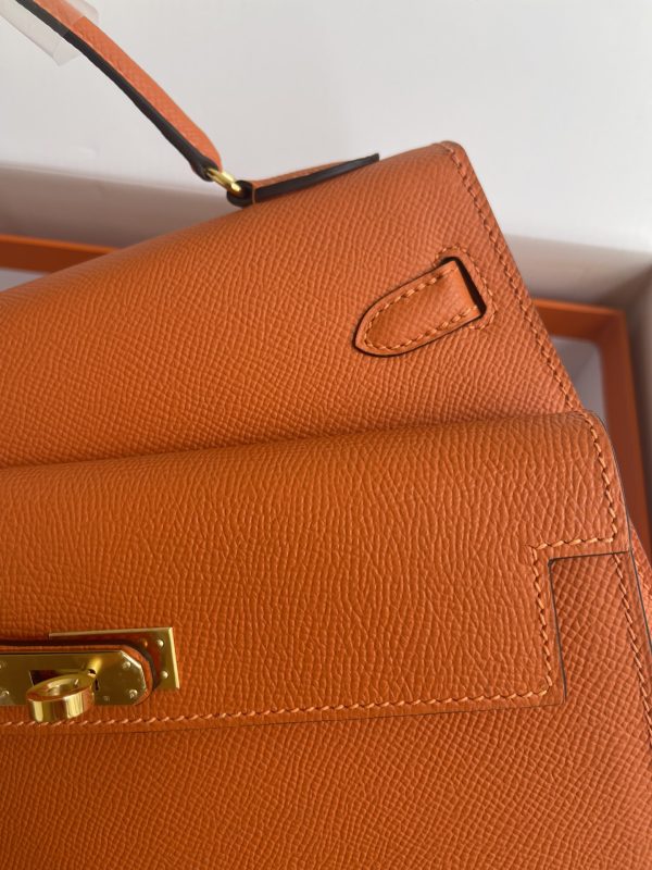 HERMES KELLY SELLIER EN DESORDRE EPSOM GOLD-TONED HARDWARE ORANGE 25CM