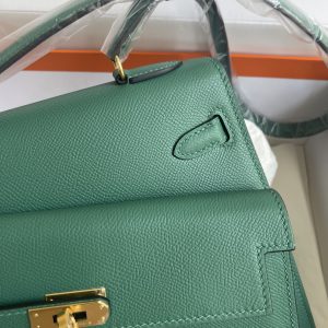 HERMES KELLY SELLIER EN DESORDRE EPSOM GOLD-TONED HARDWARE DARK GREEN 25CM