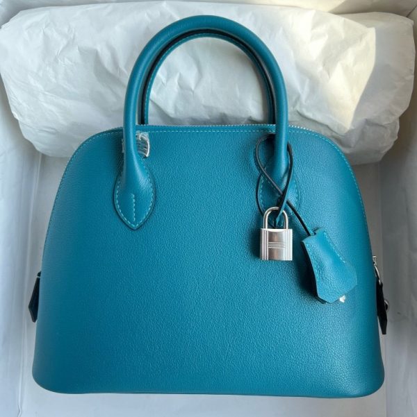 HERMES BOLIDE EVECOLOR W0 VERT BOSPHORE SILVER HARDWARE 25CM