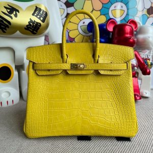 HERMES BIRKIN ALLIGATOR MATTE M9 MARIGOLD YELLOW GOLD HARDWARE 25CM