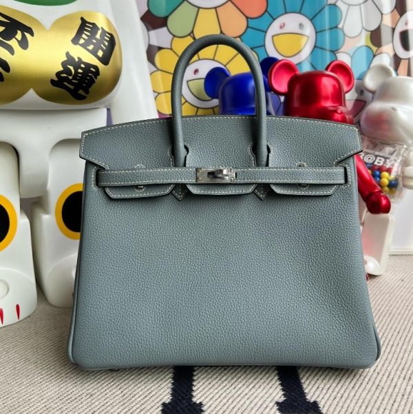 HERMES BIRKIN TOGO J7 BLUE LIN SILVER HARDWARE 25CM