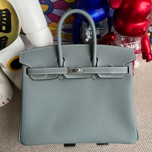 HERMES BIRKIN TOGO J7 BLUE LIN SILVER HARDWARE 25CM