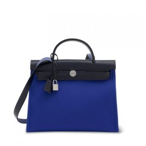 HERMES HERBAG ZIP 31 BAG PALLADIUM HARDWARE NAVY BLUE 31CM