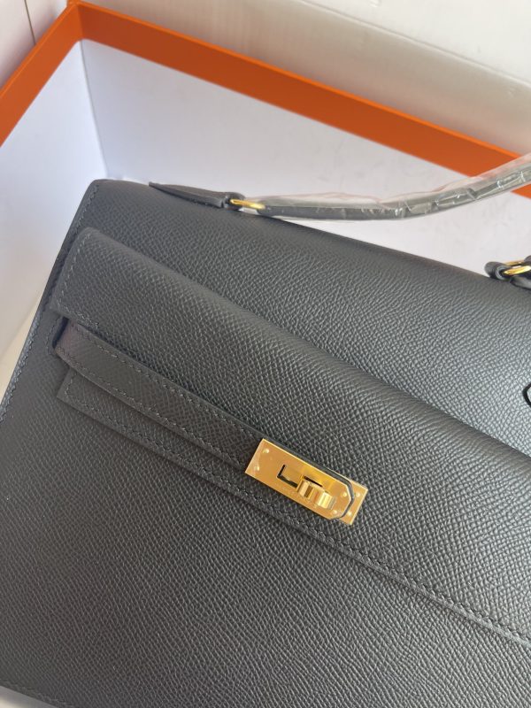 HERMES KELLY SELLIER EN DESORDRE EPSOM GOLD-TONED HARDWARE BLACK 25CM