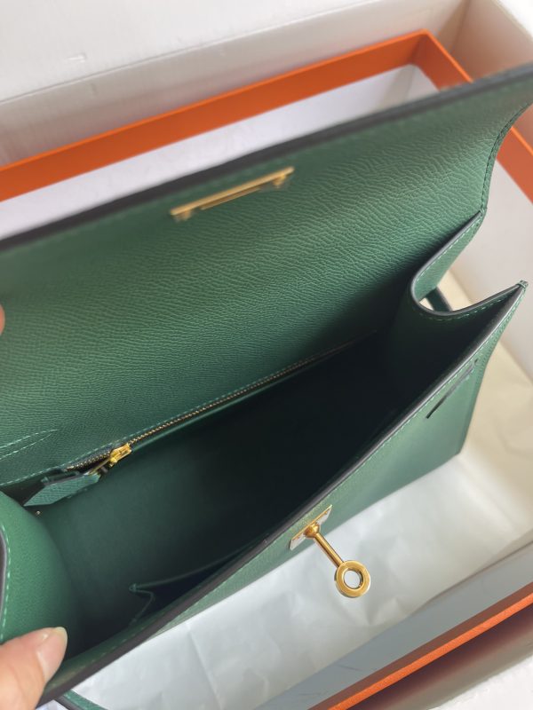 HERMES KELLY SELLIER EN DESORDRE EPSOM GOLD-TONED HARDWARE DARK GREEN 25CM