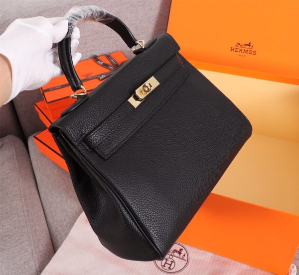 HERMES KELLY BLACK SELLIER ROUGE EPSOM GOLD HARDWARE 32CM