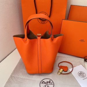 HERMES PICOTIN CLEMENCE GOLD HARDWARE ORANGE 22CM