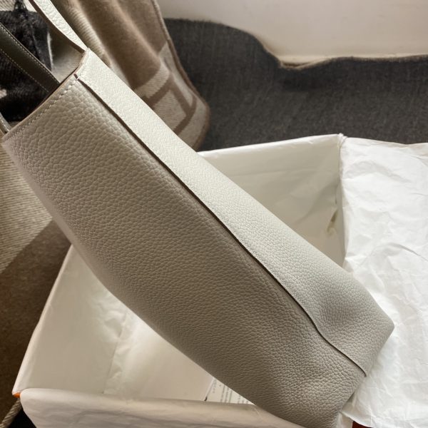 HERMES DOUBLE SENSE CLEMENCE REVERSIBLE LEATHER WHITE AND GREY 36CM