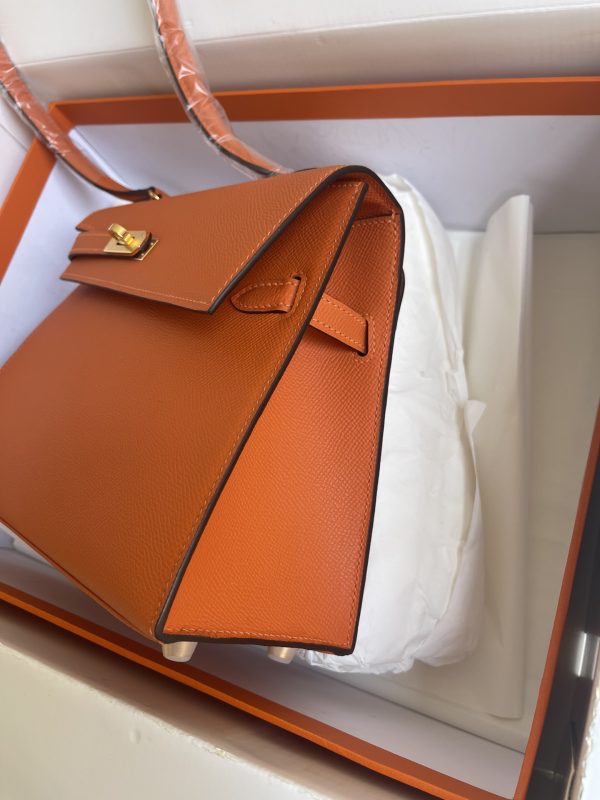 HERMES KELLY SELLIER EN DESORDRE EPSOM GOLD-TONED HARDWARE ORANGE 25CM