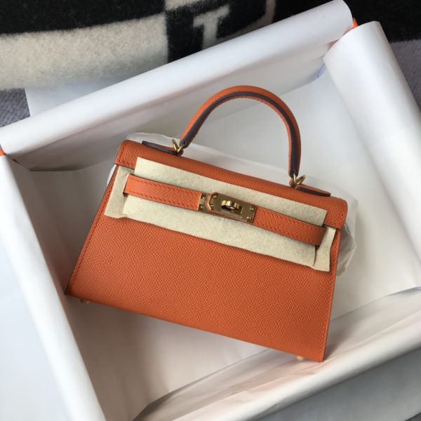 HERMES KELLY ORANGE SELLIER ROUGE EPSOM GOLD HARDWARE 19CM