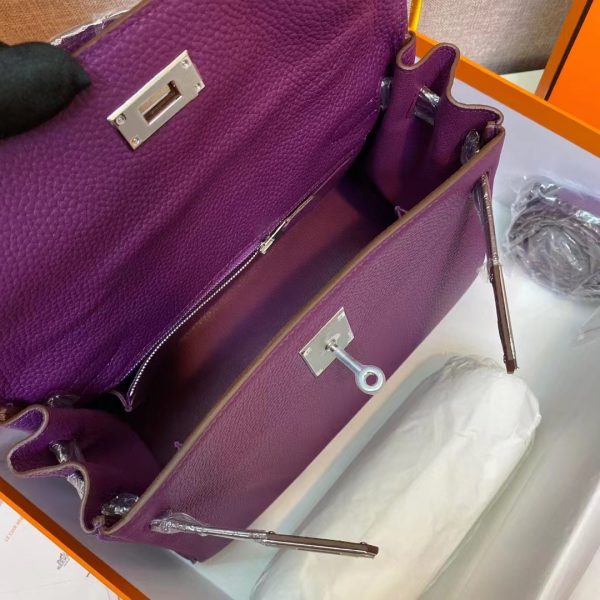 HERMES KELLY ROUGE EPSOM SILVER HARDWARE PURPLE 32CM