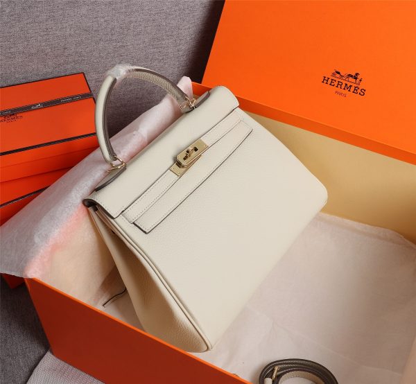 HERMES KELLY WHITE SELLIER ROUGE EPSOM GOLD HARDWARE 32CM