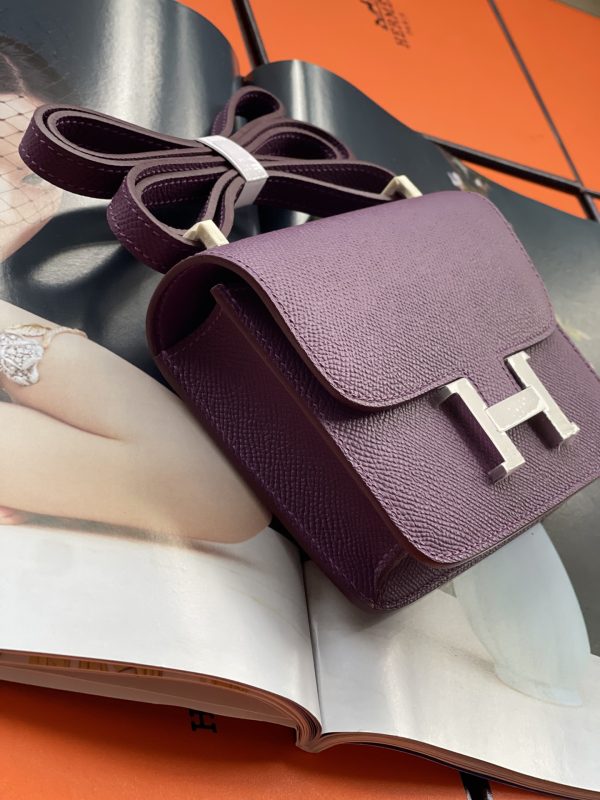 HERMES CONSTANCE MINI EPSOM SILVER-TONED HARDWARE VIOLET 14CM