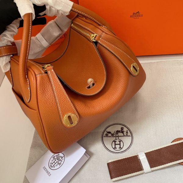 HERMES LINDY MINI TOGO BAG GOLD HARDWARE BROWN 19CM