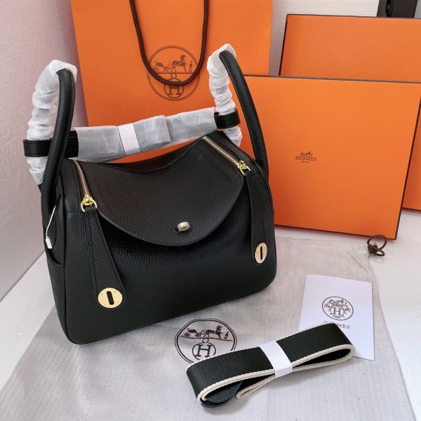 HERMES LINDY MINI TOGO BAG GOLD HARDWARE BLACK 19CM