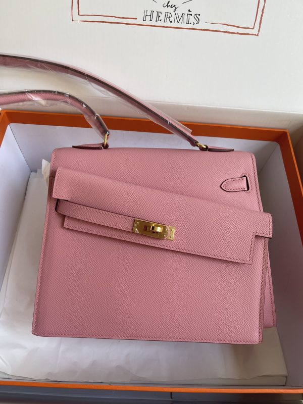 HERMES KELLY SELLIER EN DESORDRE EPSOM GOLD-TONED HARDWARE PINK 25CM