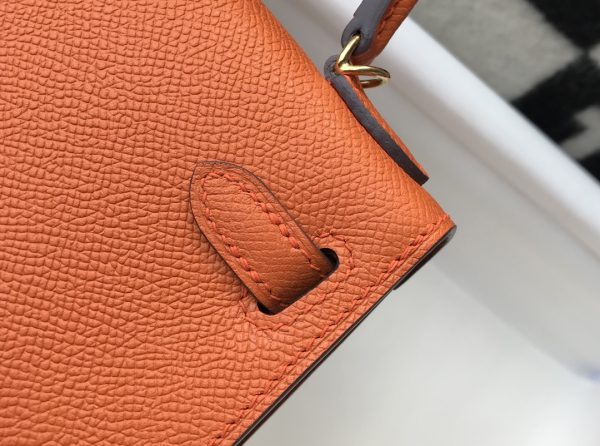 HERMES KELLY ORANGE SELLIER ROUGE EPSOM GOLD HARDWARE 19CM