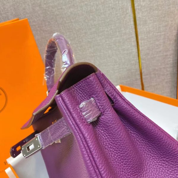 HERMES KELLY ROUGE EPSOM SILVER HARDWARE PURPLE 32CM