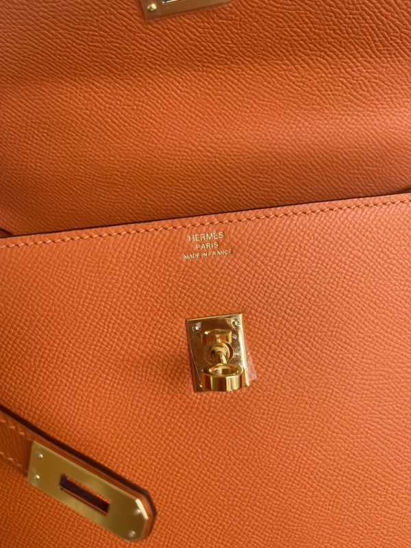 HERMES KELLY SELLIER EN DESORDRE EPSOM GOLD-TONED HARDWARE ORANGE 25CM