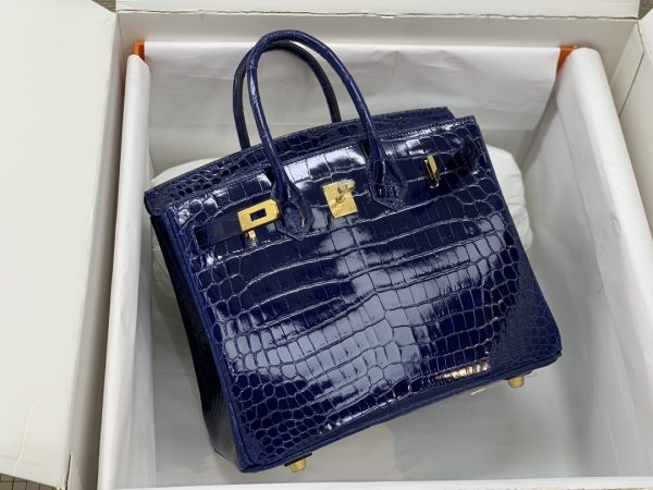 HERMES BIRKIN 30 CROCODILE GOLD-TONED HARDWARE DARK BLUE