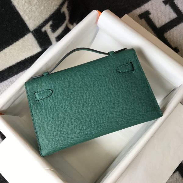 HERMES MINI KELLY POCHETTE GOLD TONED HARDWARE DARK GREEN 22CM